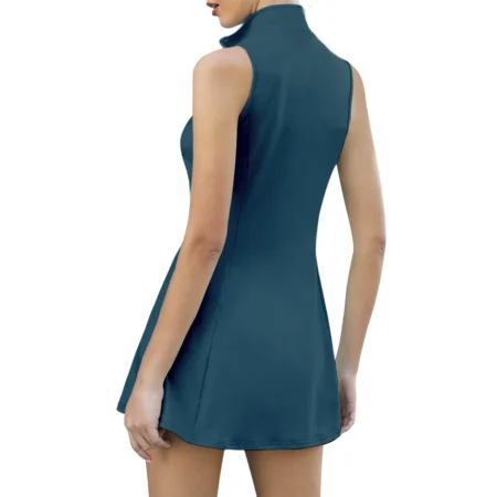 Dark Green Color Ping Womens Sport Dress with Shorts Sleeveless Dresses QTBR020824A1PI