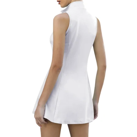 White Color Lacoste US Open Tennis Womens Sport Dress with Shorts Sleeveless Dresses QTUST020824A1LC