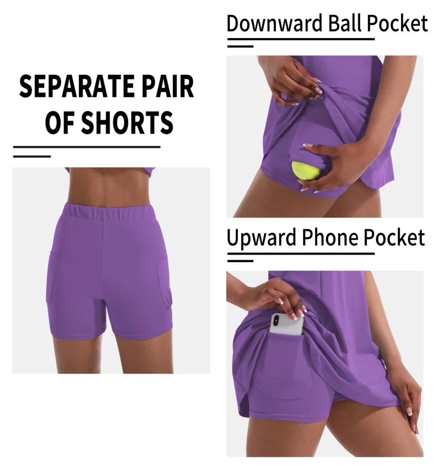 Purple Color Ping Womens Sport Dress with Shorts Sleeveless Dresses QTBR020824A1PI