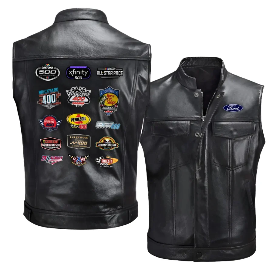 Ford Collection Release Nascar Cup Series Zipper Sleeveless Leather Jackets BLNCS12924C5