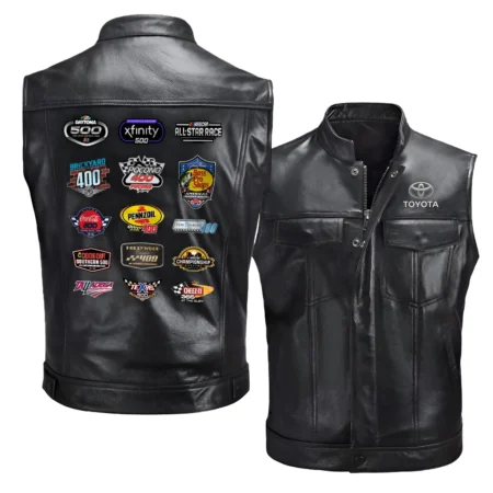 Toyota Collection Release Nascar Cup Series Zipper Sleeveless Leather Jackets BLNCS12924D5