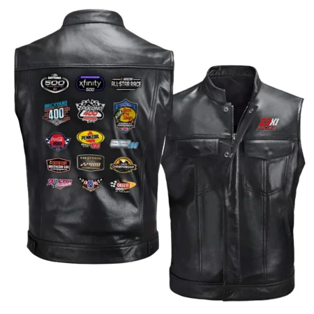 23XI Racing Collection Release Nascar Cup Series Zipper Sleeveless Leather Jackets BLNCS1392423XI5