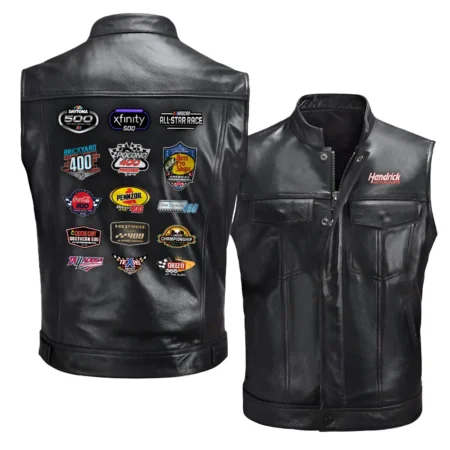 Hendrick Motorsports Collection Release Nascar Cup Series Zipper Sleeveless Leather Jackets BLNCS13924HM5