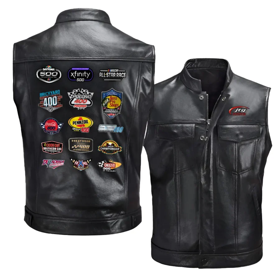 JTG Daugherty Racing Collection Release Nascar Cup Series Zipper Sleeveless Leather Jackets BLNCS13924JTG5