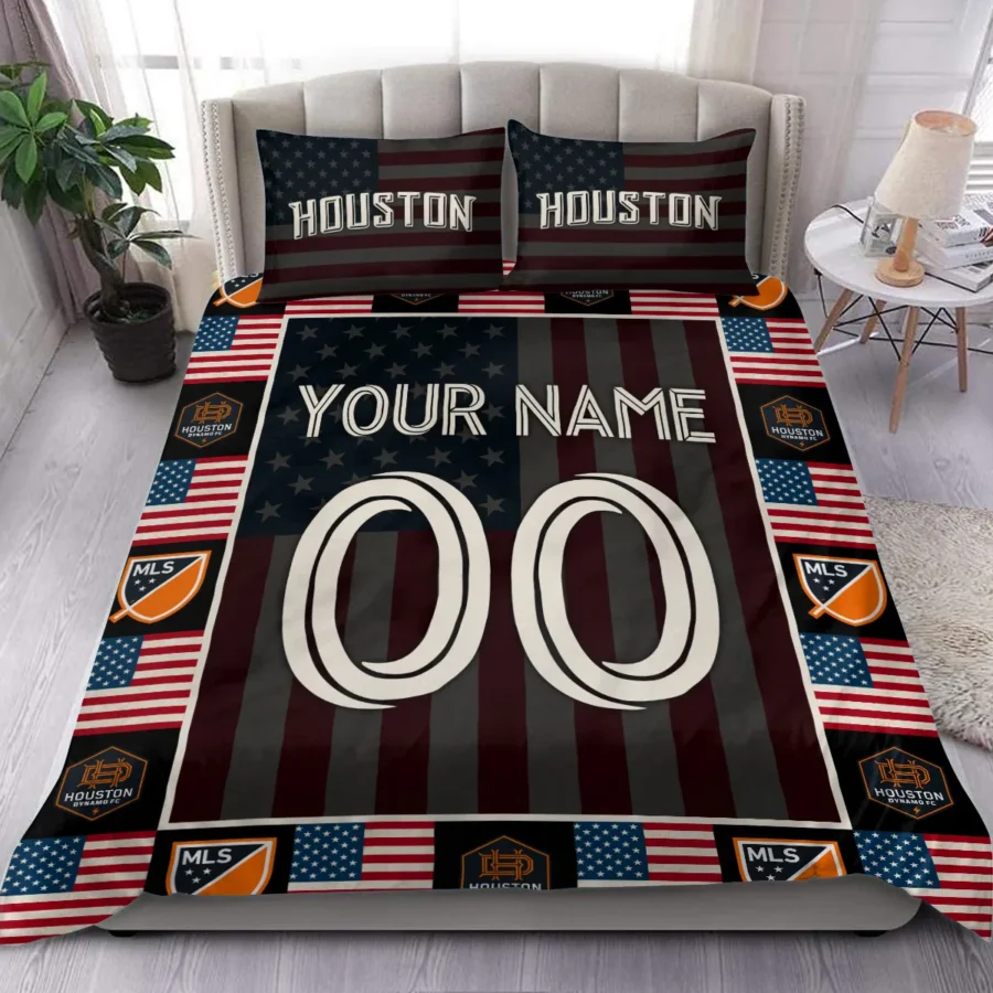 Custom Name Number US Flag MLS Houston Dynamo Exclusive All Over Prints BLMLS141024A1HOUSJT - Bedding Set