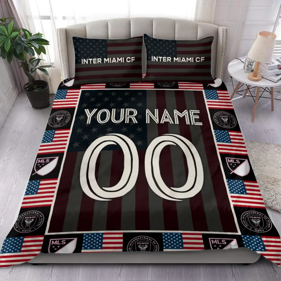 Custom Name Number US Flag MLS Inter Miami Exclusive All Over Prints BLMLS141024A1MIASJT - Bedding Set