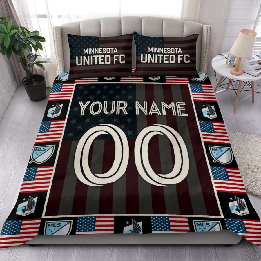 Custom Name Number US Flag MLS Minnesota United Exclusive All Over Prints BLMLS141024A1MINSJT - Bedding Set