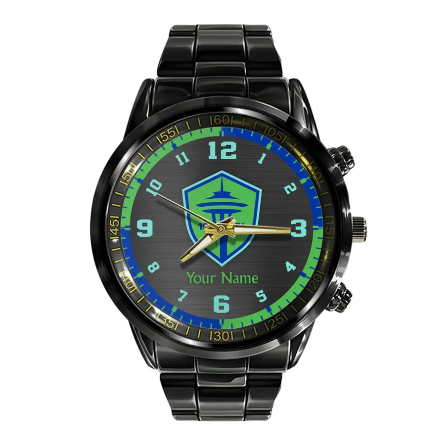 MLS Seattle Sounders Exclusive Black Stainless Steel Watch Gift - BLMLS71024A1SEA