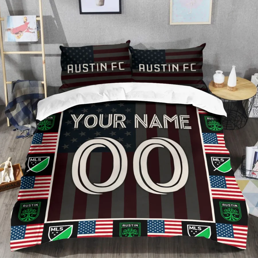 Custom Name Number US Flag MLS Austin FC Exclusive All Over Prints BLMLS141024A1ATXSJT - Bedding Set