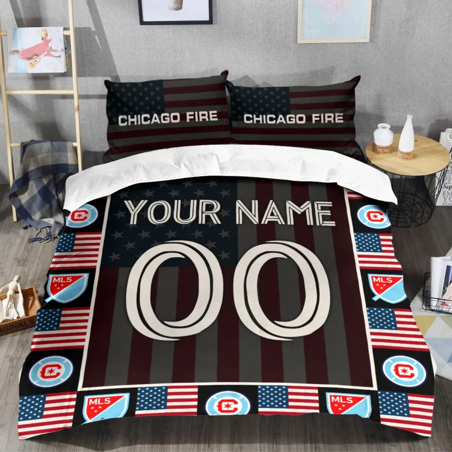 Custom Name Number US Flag MLS Chicago Fire Exclusive All Over Prints BLMLS141024A1CHISJT - Bedding Set