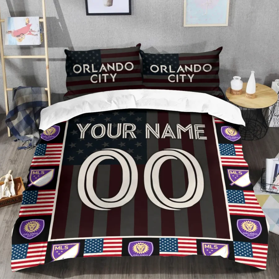 Custom Name Number US Flag MLS Orlando City Exclusive All Over Prints BLMLS141024A1ORLSJT - Bedding Set