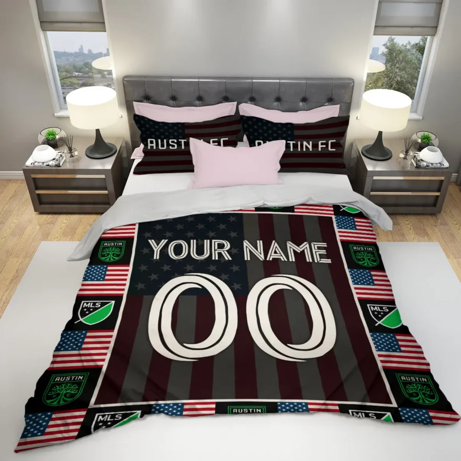 Custom Name Number US Flag MLS Austin FC Exclusive All Over Prints BLMLS141024A1ATXSJT - Bedding Set