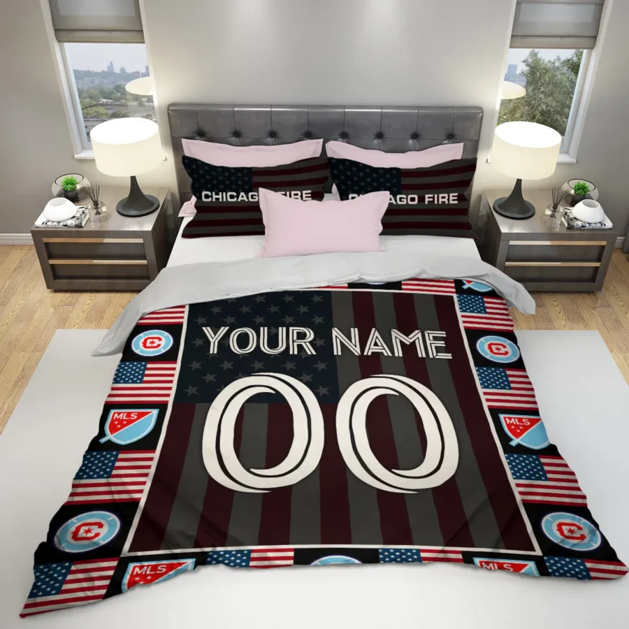 Custom Name Number US Flag MLS Chicago Fire Exclusive All Over Prints BLMLS141024A1CHISJT - Bedding Set