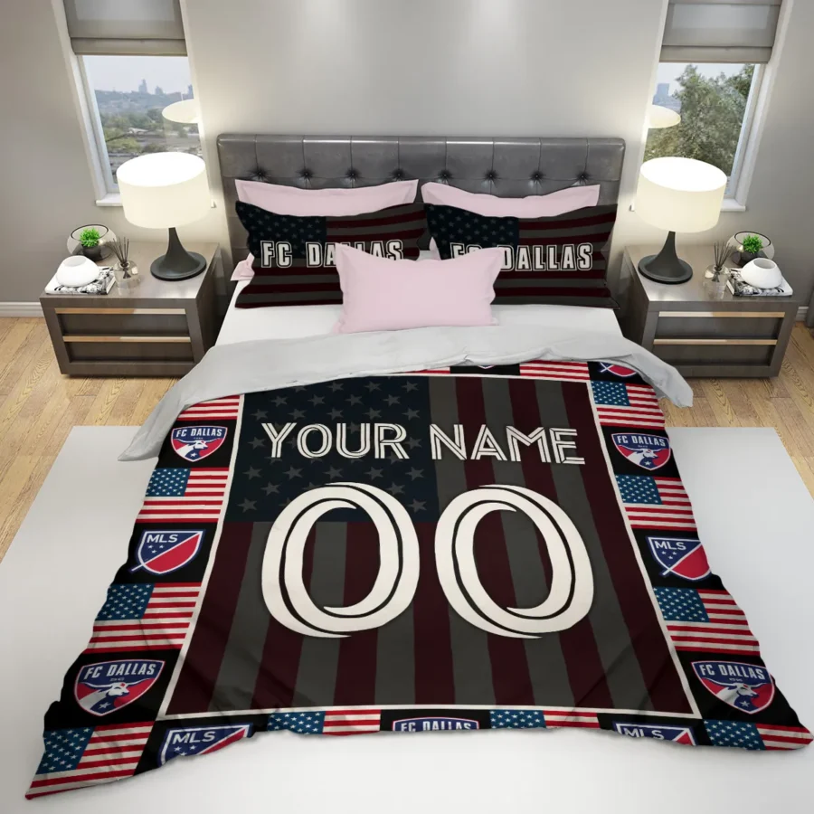 Custom Name Number US Flag MLS FC Dallas Exclusive All Over Prints BLMLS141024A1DALSJT - Bedding Set