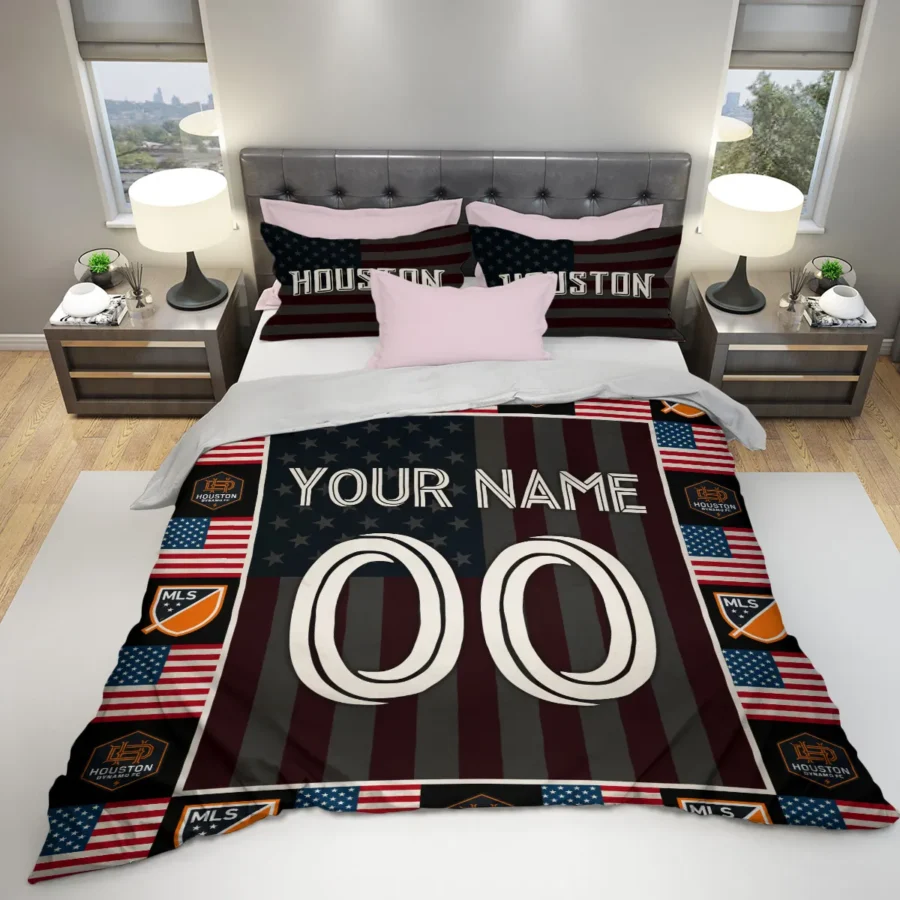 Custom Name Number US Flag MLS Houston Dynamo Exclusive All Over Prints BLMLS141024A1HOUSJT - Bedding Set