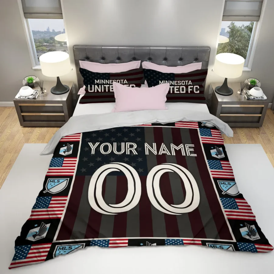 Custom Name Number US Flag MLS Minnesota United Exclusive All Over Prints BLMLS141024A1MINSJT - Bedding Set