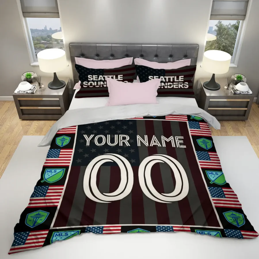 Custom Name Number US Flag MLS Seattle Sounders Exclusive All Over Prints BLMLS141024A1SEASJT - Bedding Set