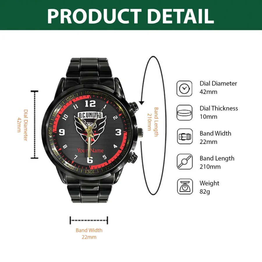 MLS DC United Exclusive Black Stainless Steel Watch Gift - BLMLS71024A1DC