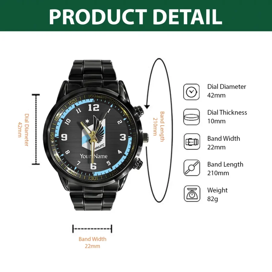 MLS Minnesota United Exclusive Black Stainless Steel Watch Gift - BLMLS71024A1MIN