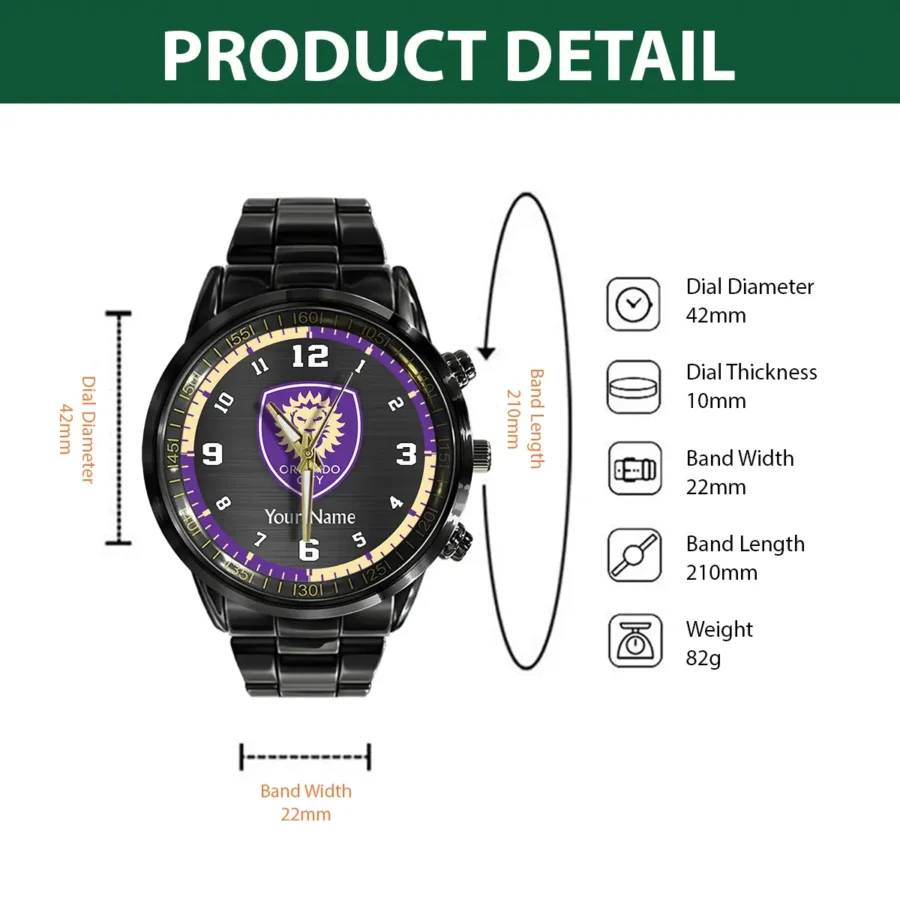 MLS Orlando City Exclusive Black Stainless Steel Watch Gift - BLMLS71024A1ORL