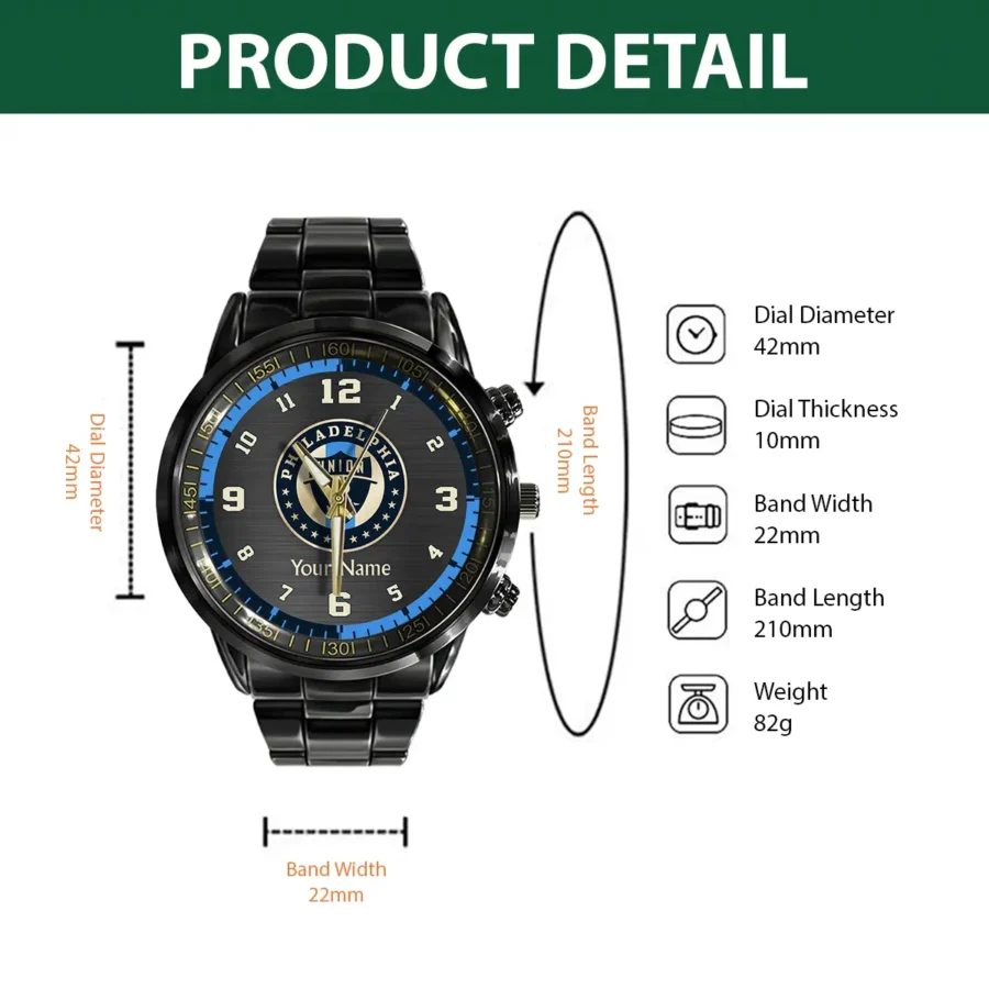 MLS Philadelphia Union Exclusive Black Stainless Steel Watch Gift - BLMLS71024A1PHI