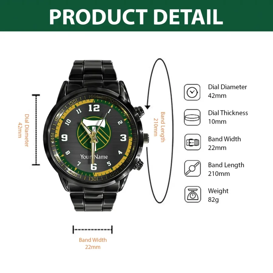 MLS Portland Timbers Exclusive Black Stainless Steel Watch Gift - BLMLS71024A1POR