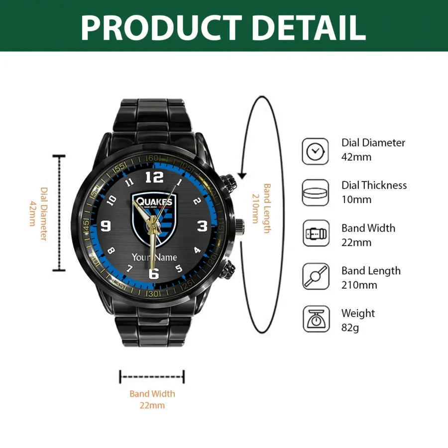 MLS San Jose Earthquakes Exclusive Black Stainless Steel Watch Gift - BLMLS71024A1SJ