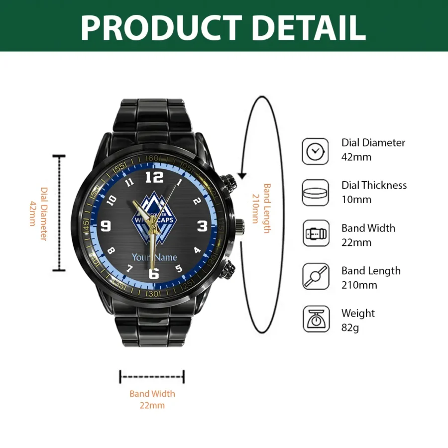 MLS Vancouver Whitecaps Exclusive Black Stainless Steel Watch Gift - BLMLS71024A1VAN