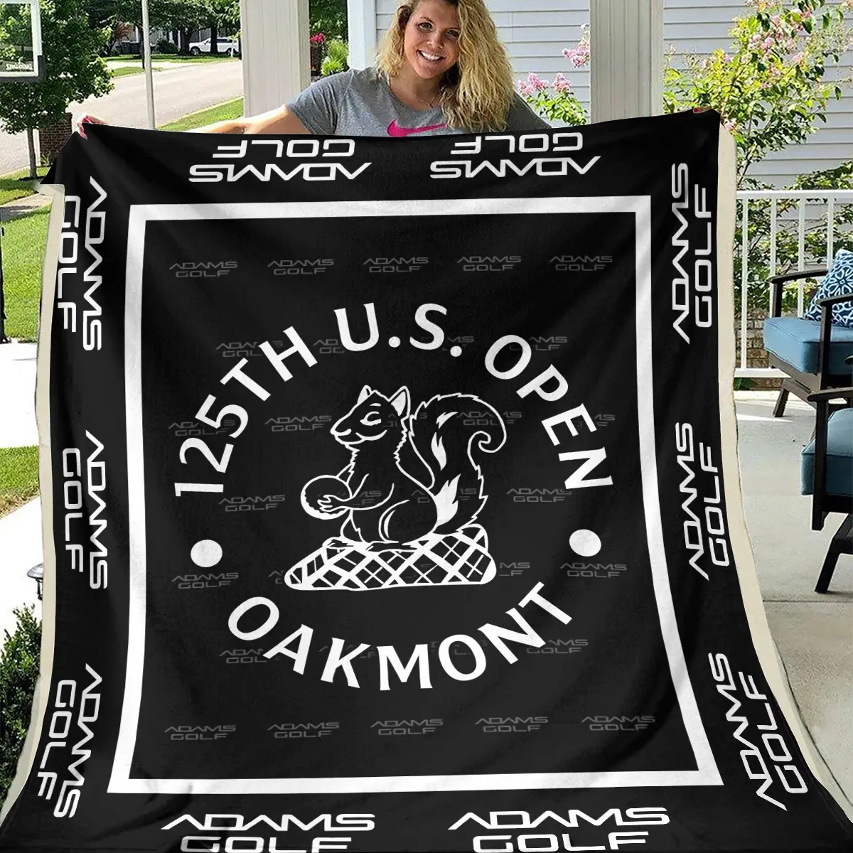 125th U.S. Open Tournament Adams Golf Brand Exclusive Logo All Over Prints BL125221024A01AGBLK - Blanket