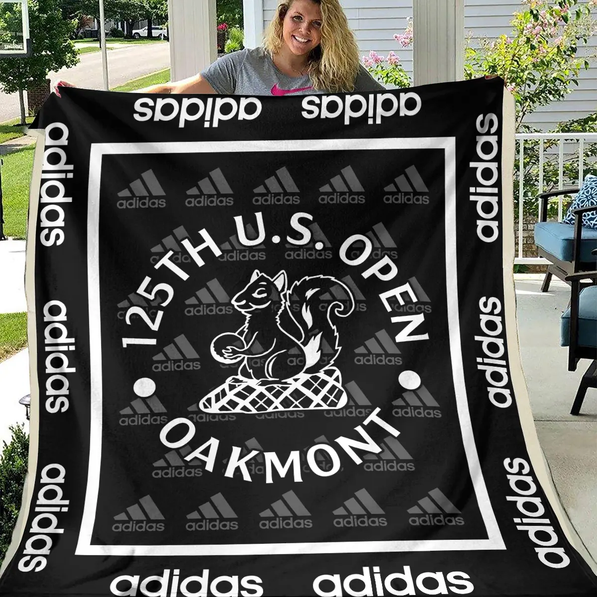 125th U.S. Open Tournament Adidas Brand Exclusive Logo All Over Prints BL125221024A01ADBLK - Blanket