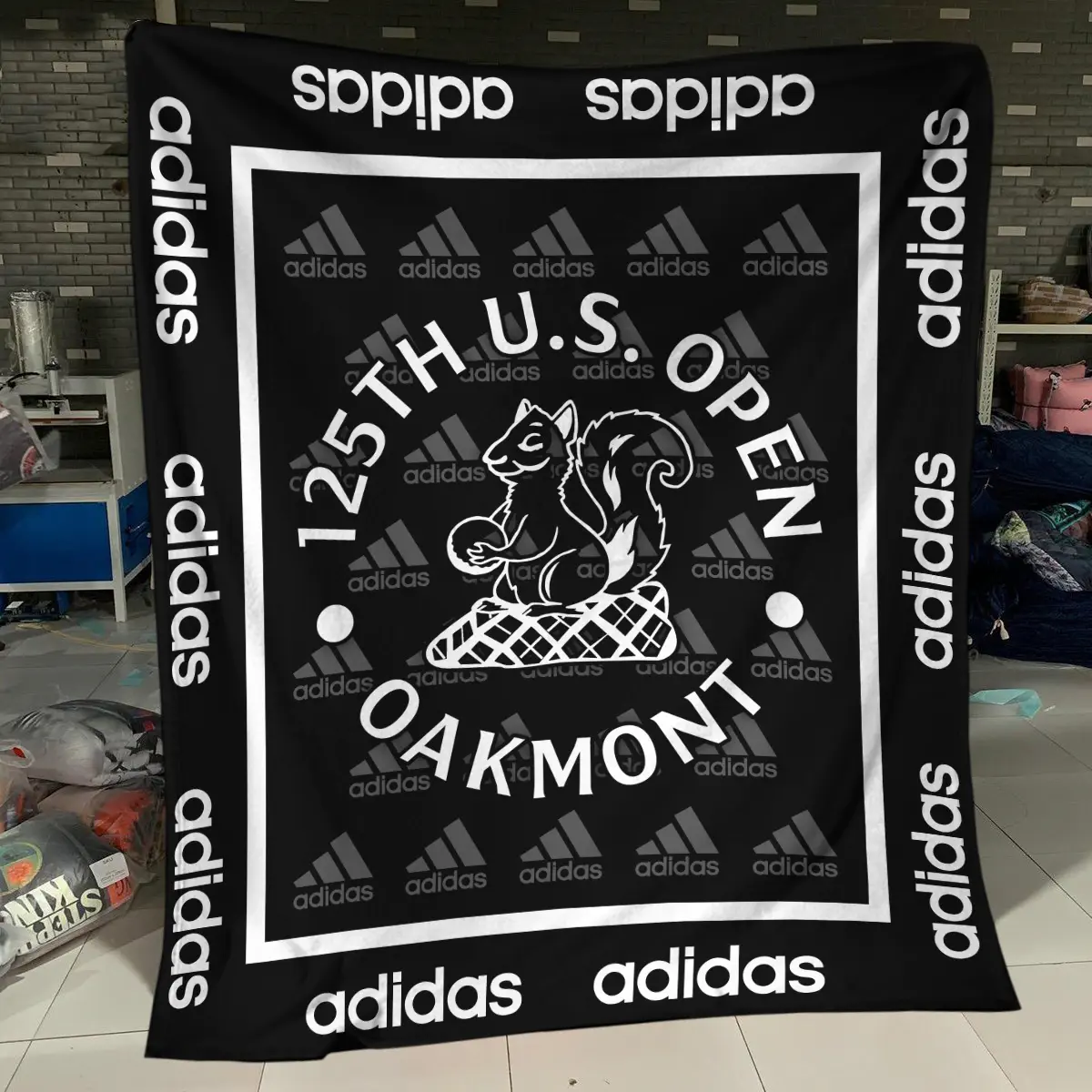 125th U.S. Open Tournament Adidas Brand Exclusive Logo All Over Prints BL125221024A01ADBLK - Blanket