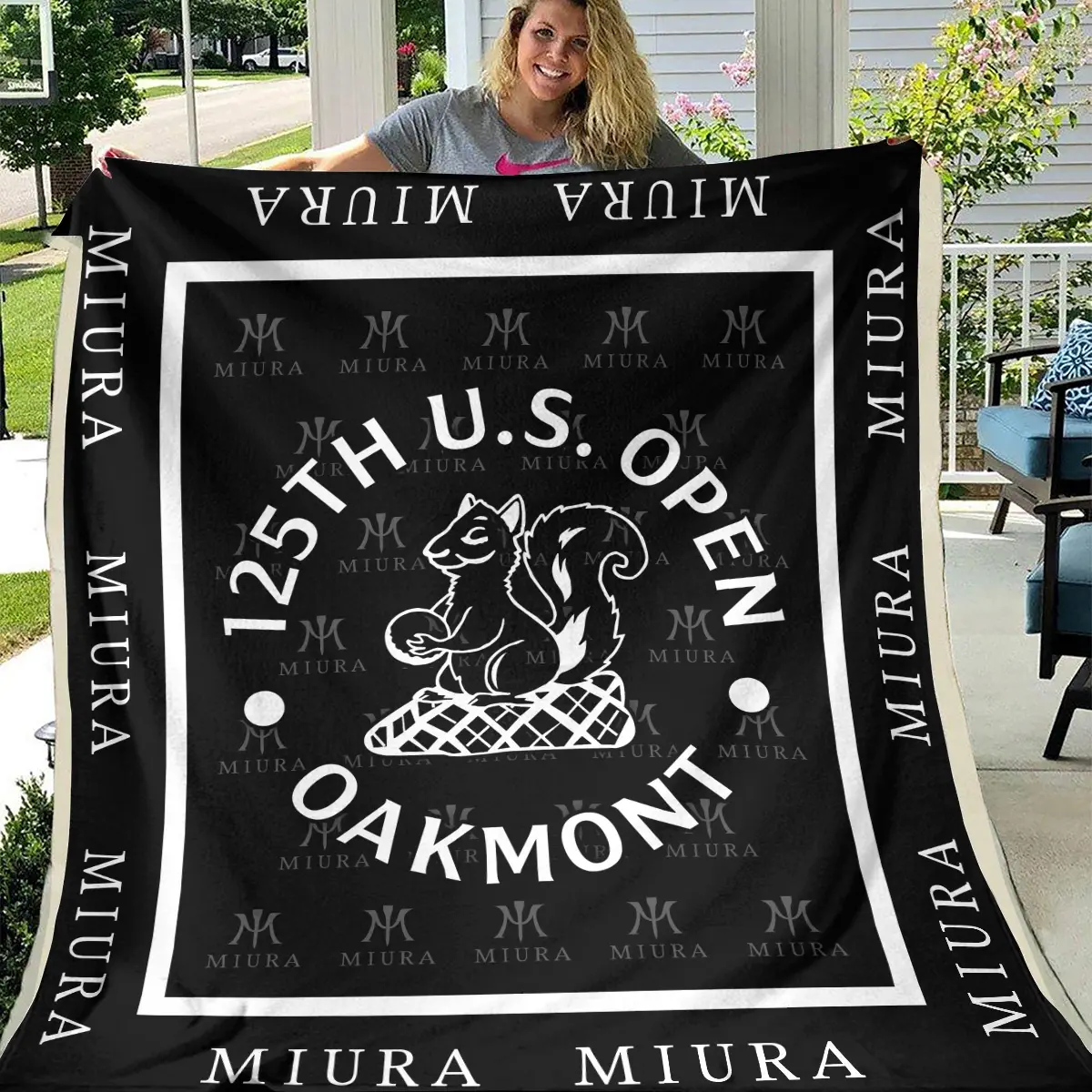 125th U.S. Open Tournament Miura Golf Brand Exclusive Logo All Over Prints BL125221024A01MGBLK - Blanket