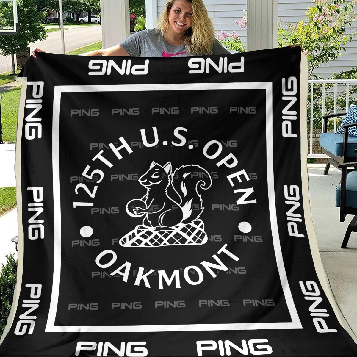 125th U.S. Open Tournament Ping Brand Exclusive Logo All Over Prints BL125221024A01PIBLK - Blanket