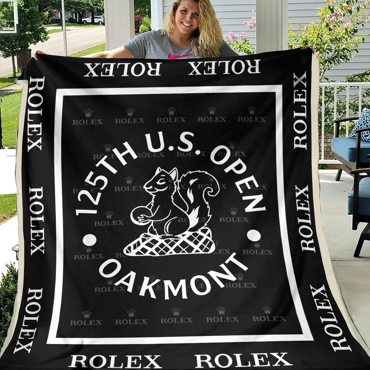 125th U.S. Open Tournament Rolex Brand Exclusive Logo All Over Prints BL125221024A01ROXBLK - Blanket