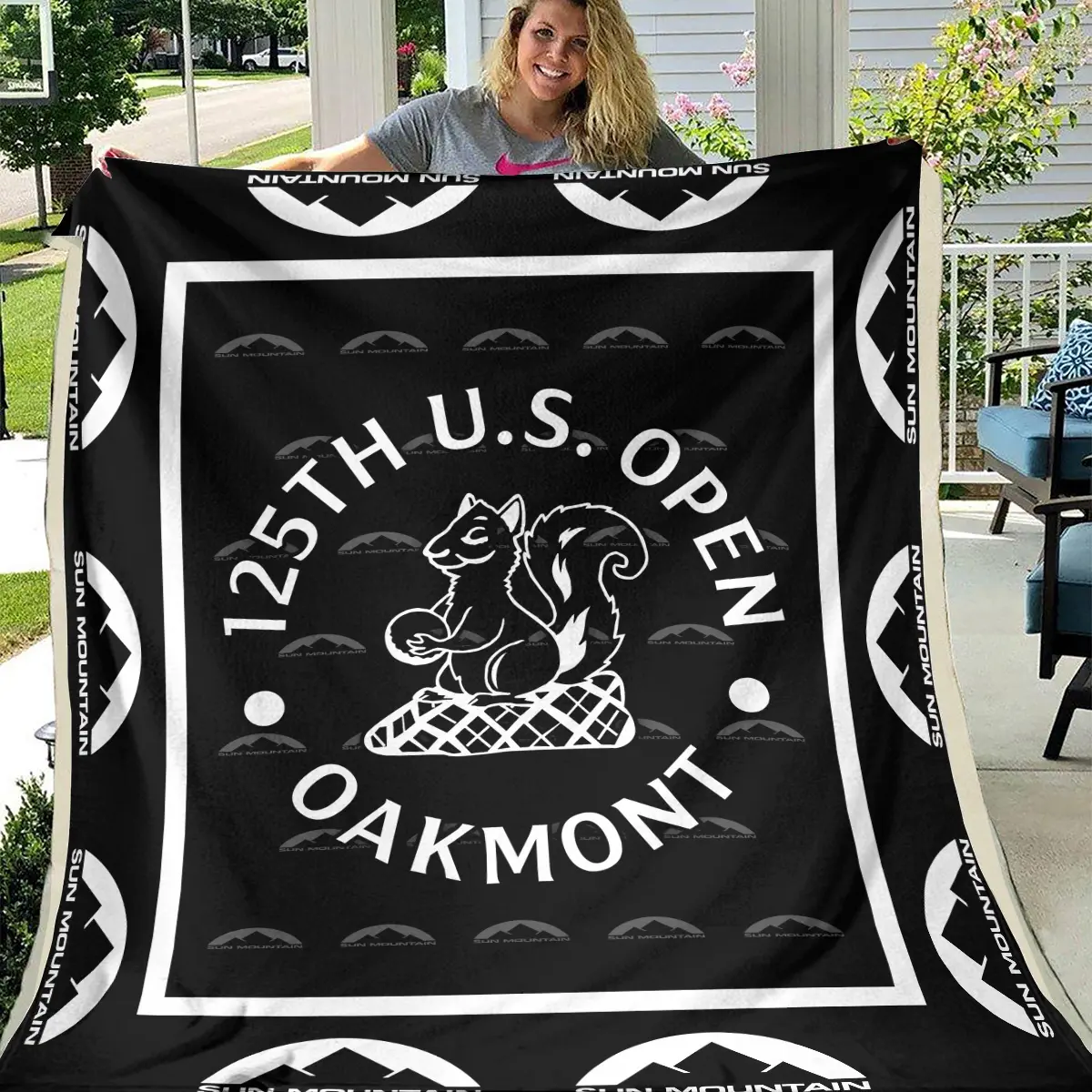 125th U.S. Open Tournament Sun Mountain Brand Exclusive Logo All Over Prints BL125221024A01SMBLK - Blanket