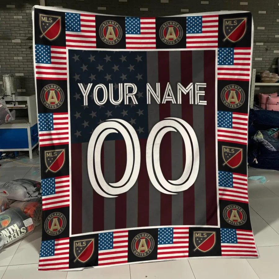 Custom Name Number US Flag MLS Atlanta United Exclusive All Over Prints BLMLS141024A1ATLBLK - Blanket