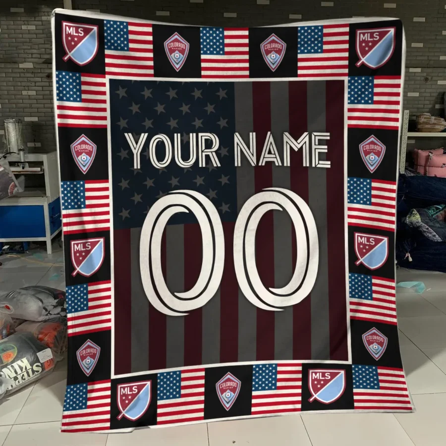 Custom Name Number US Flag MLS Colorado Rapids Exclusive All Over Prints BLMLS141024A1COLBLK - Blanket