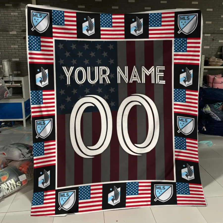 Custom Name Number US Flag MLS Minnesota United Exclusive All Over Prints BLMLS141024A1MINBLK - Blanket