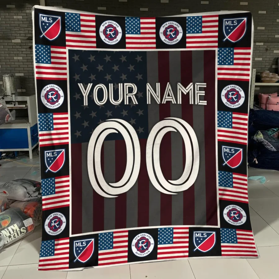 Custom Name Number US Flag MLS New England Exclusive All Over Prints BLMLS141024A1NEBLK - Blanket