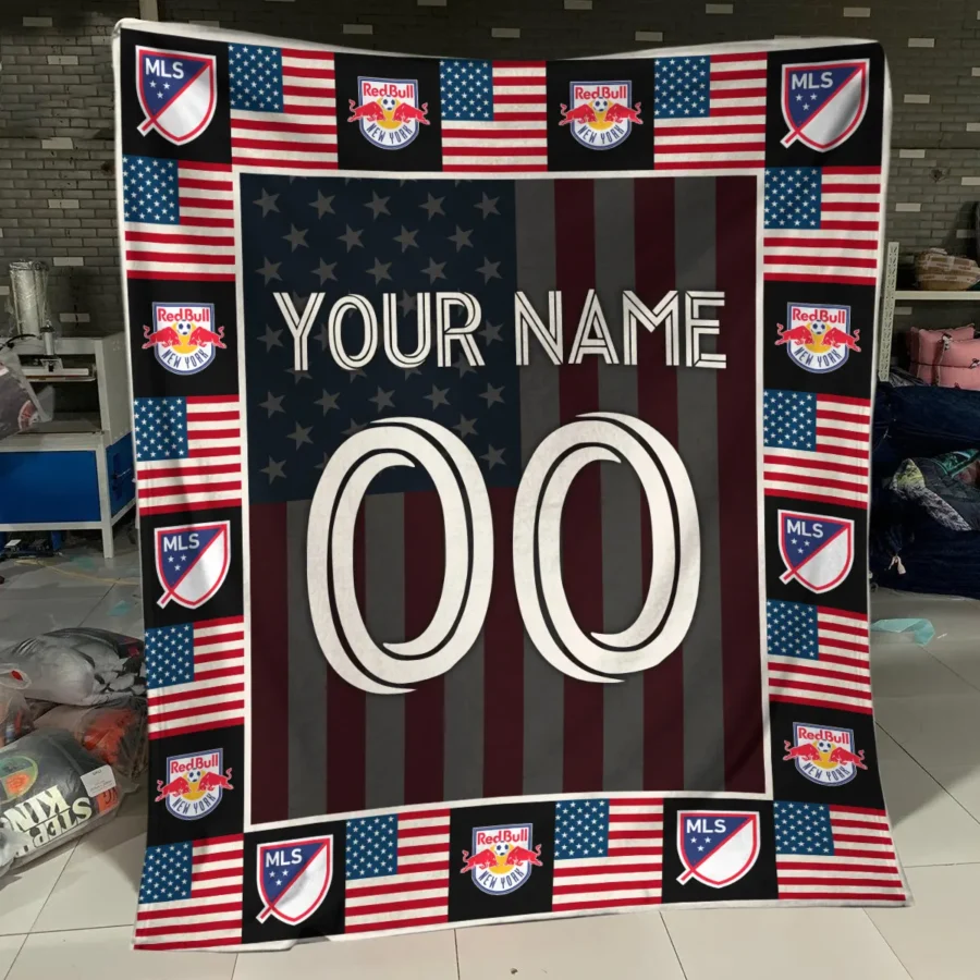 Custom Name Number US Flag MLS New York Red Bulls Exclusive All Over Prints BLMLS141024A1NYBLK - Blanket