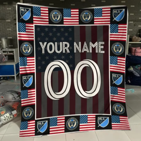 Custom Name Number US Flag MLS Philadelphia Union Exclusive All Over Prints BLMLS141024A1PHIBLK - Blanket