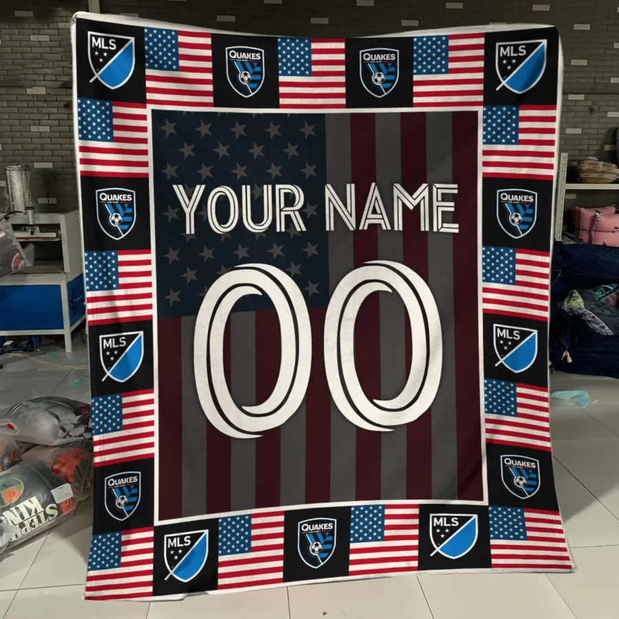 Custom Name Number US Flag MLS San Jose Earthquakes Exclusive All Over Prints BLMLS141024A1SJBLK - Blanket