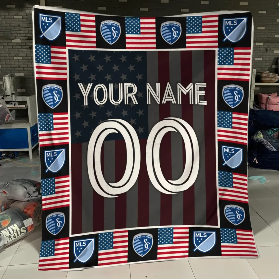 Custom Name Number US Flag MLS Sporting Kansas City Exclusive All Over Prints BLMLS141024A1SKCBLK - Blanket