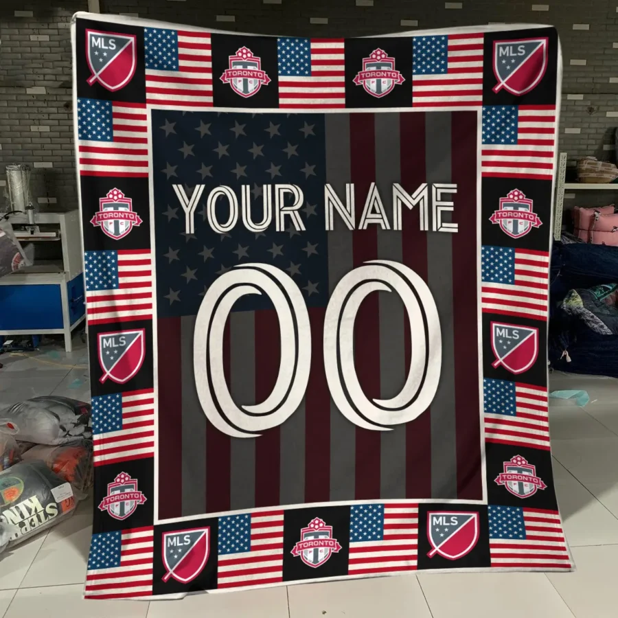 Custom Name Number US Flag MLS Toronto FC Exclusive All Over Prints BLMLS141024A1TORBLK - Blanket