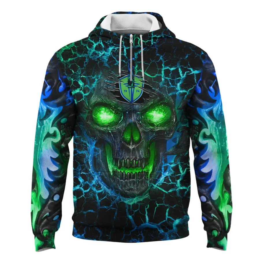 Flaming Skull MLS Seattle Sounders Exclusive All Over Prints BLMLS41024A3SEAQHD - 1/4 Zipper Hoodie