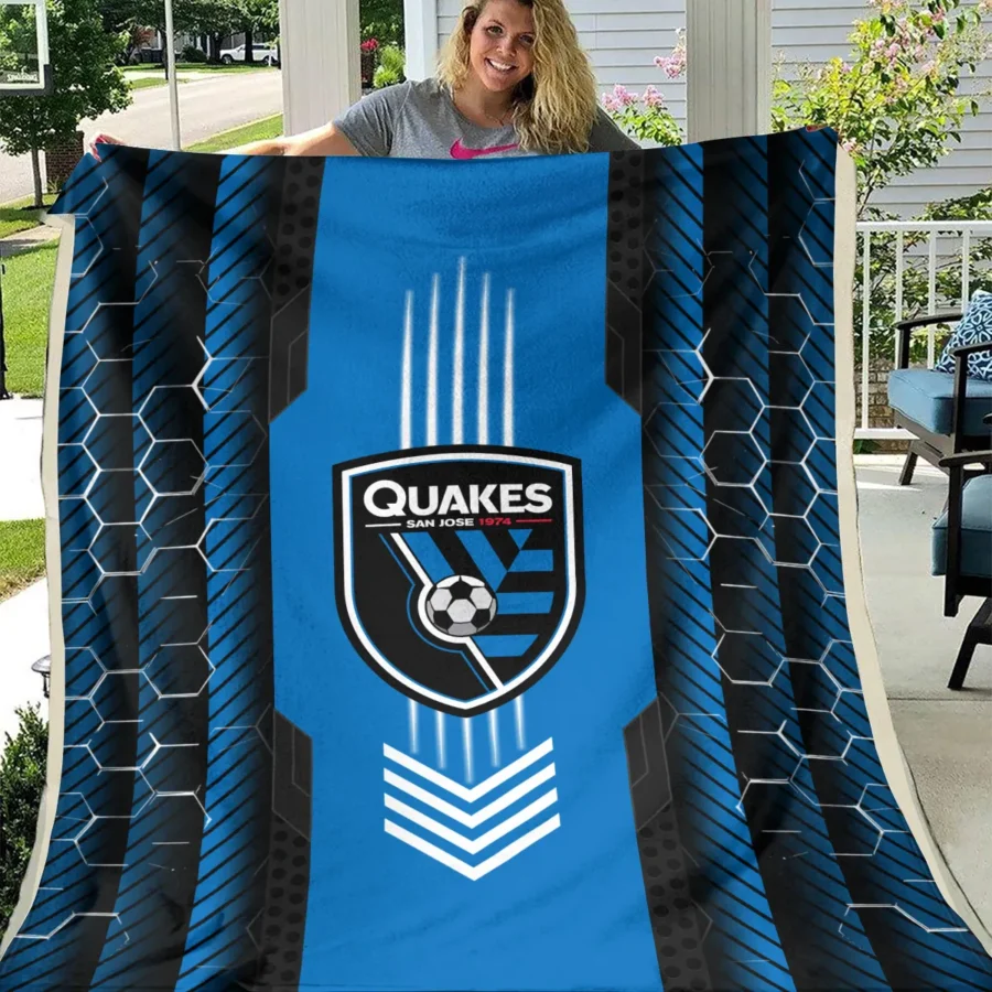 Abstract Geometric Pattern MLS San Jose Earthquakes Exclusive All Over Prints BLMLS101024A2SJBLK - Blanket