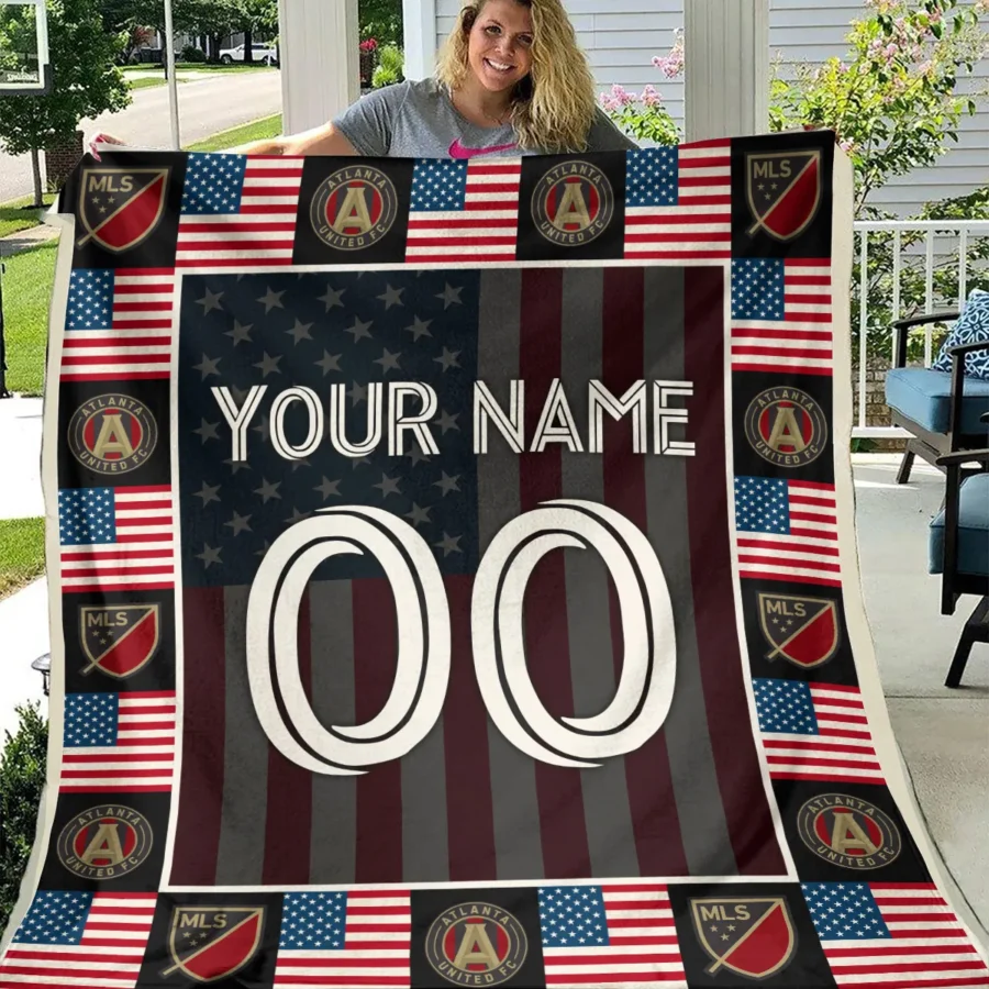 Custom Name Number US Flag MLS Atlanta United Exclusive All Over Prints BLMLS141024A1ATLBLK - Blanket