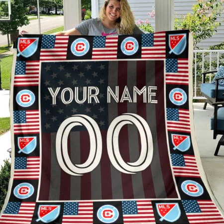 Custom Name Number US Flag MLS Chicago Fire Exclusive All Over Prints BLMLS141024A1CHIBLK - Blanket