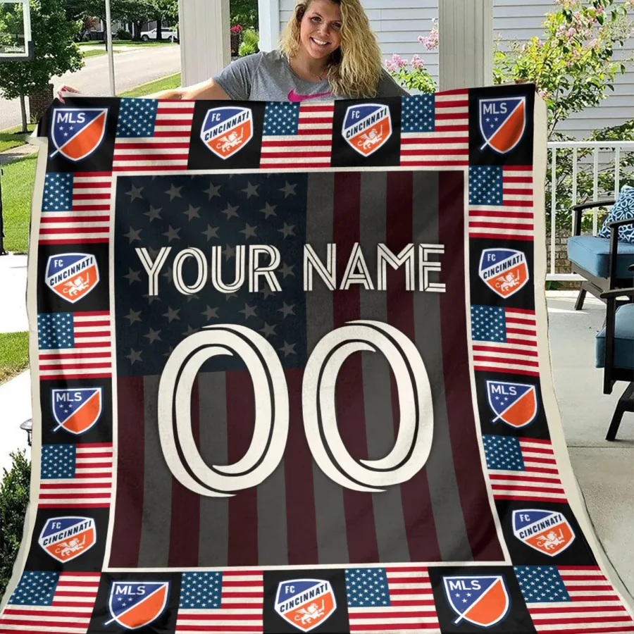 Custom Name Number US Flag MLS Cincinnati Exclusive All Over Prints BLMLS141024A1CINBLK - Blanket