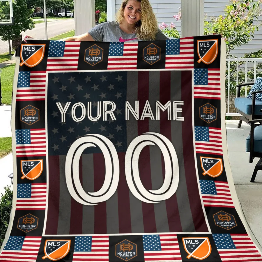 Custom Name Number US Flag MLS Houston Dynamo Exclusive All Over Prints BLMLS141024A1HOUBLK - Blanket